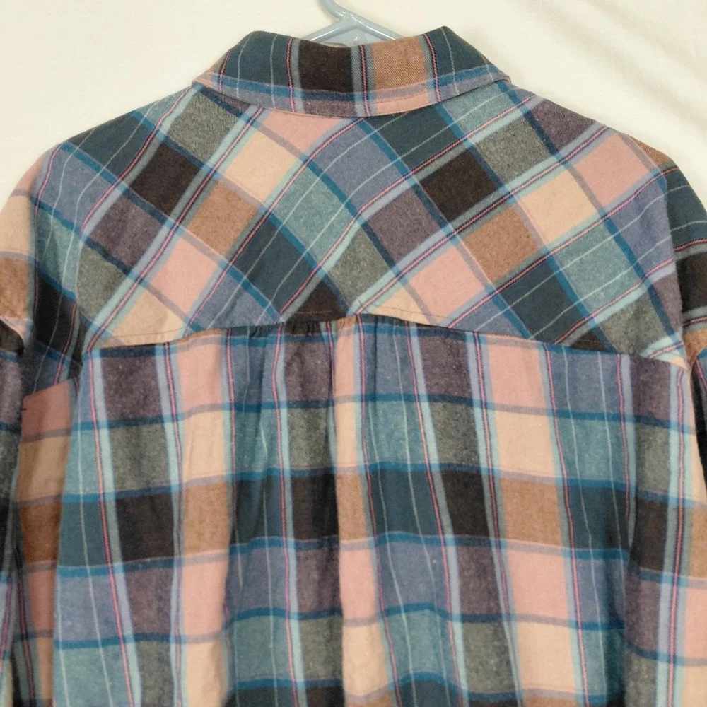 Women's XL Cropped Plaid Flannel Long Sleeve Patchwork‎ Raw Hem Country Western